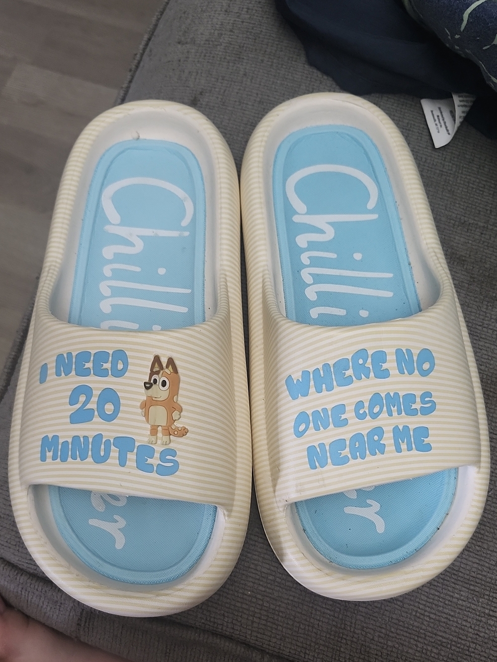 Chilli (From Bluey) Slides with Blue Insoles and Cream Straps
